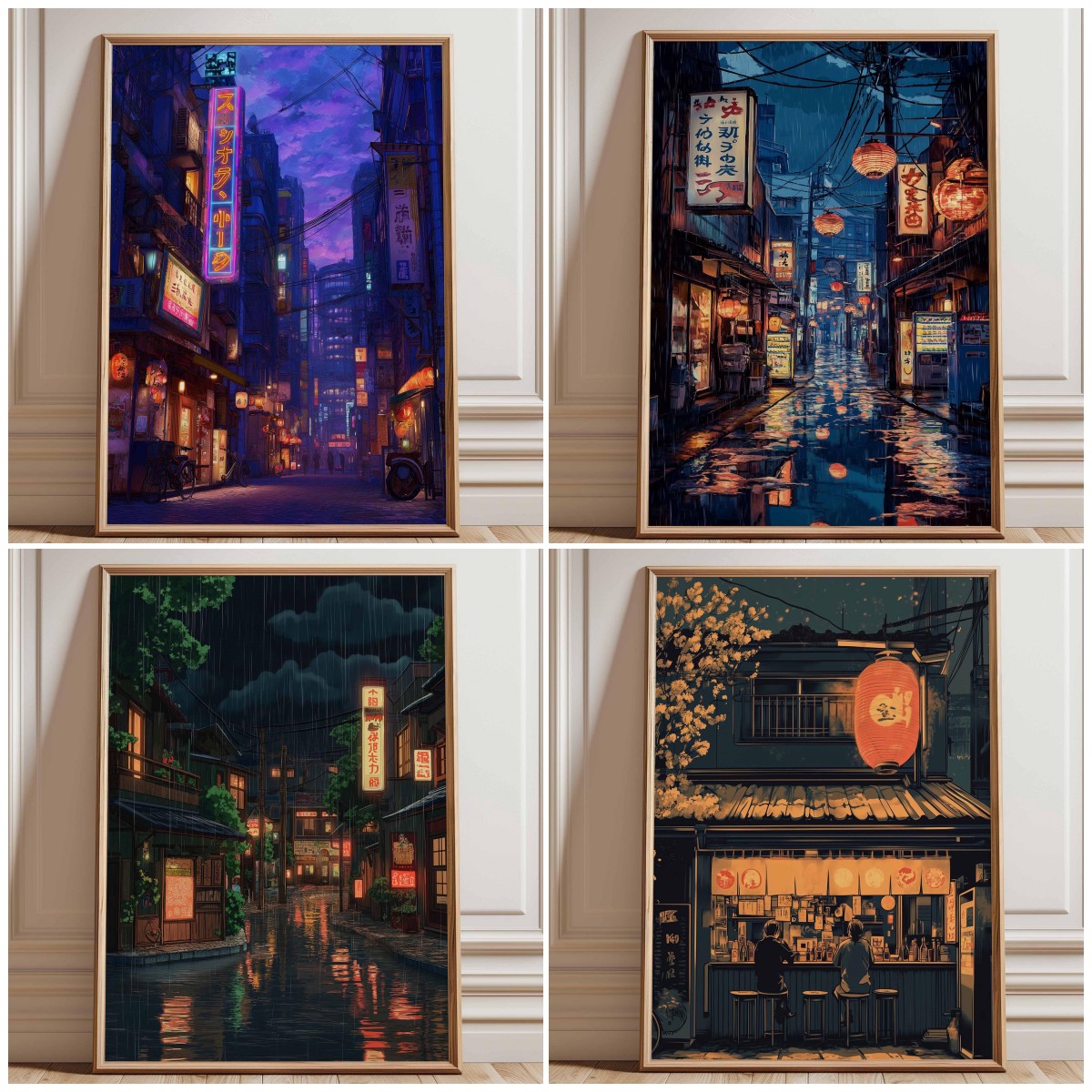 Japanese Lighting Decor - Постер с изображением неоновых улиц Токио,