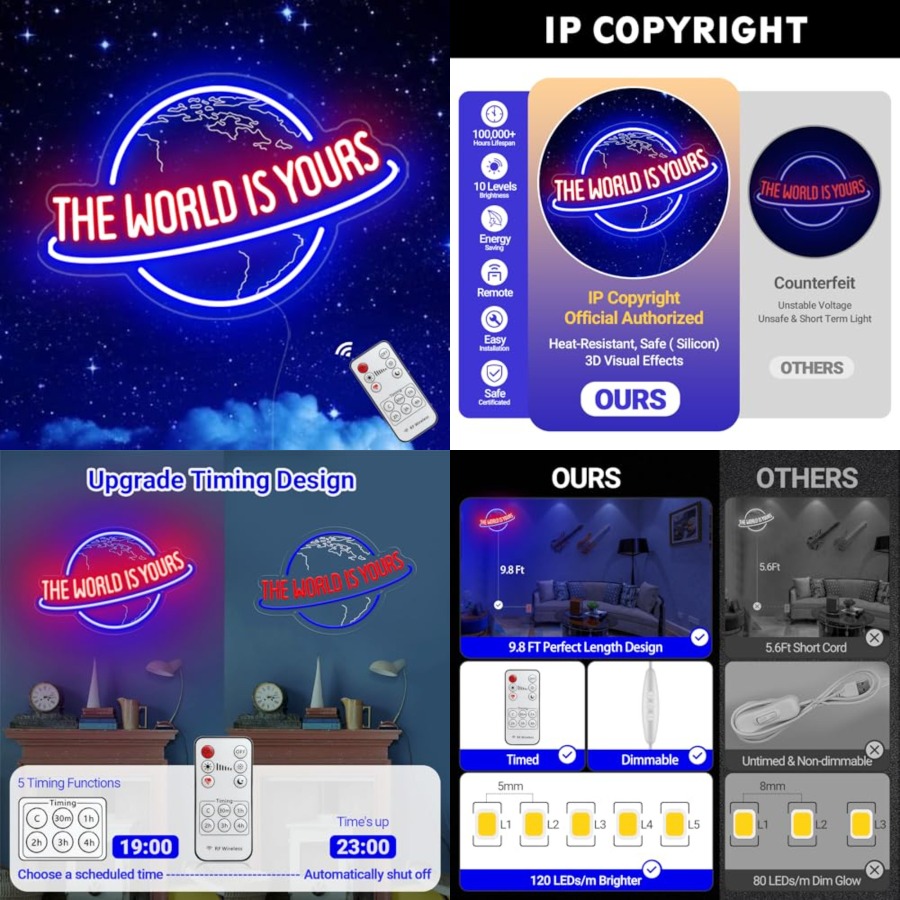 Lighting World Decor - Неоновая вывеска «Мир принадлежит тебе», светодиодная