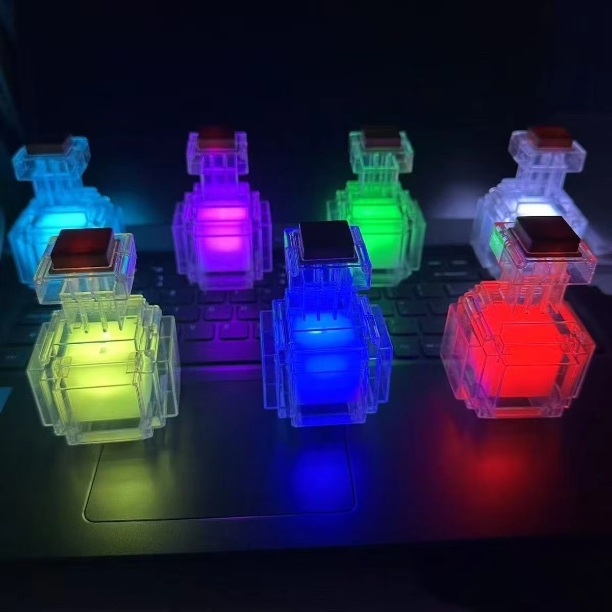 Lighting Home Decor Items - Перезаряжаемый ночник-бутылка в стиле пиксель-арт, меняющий