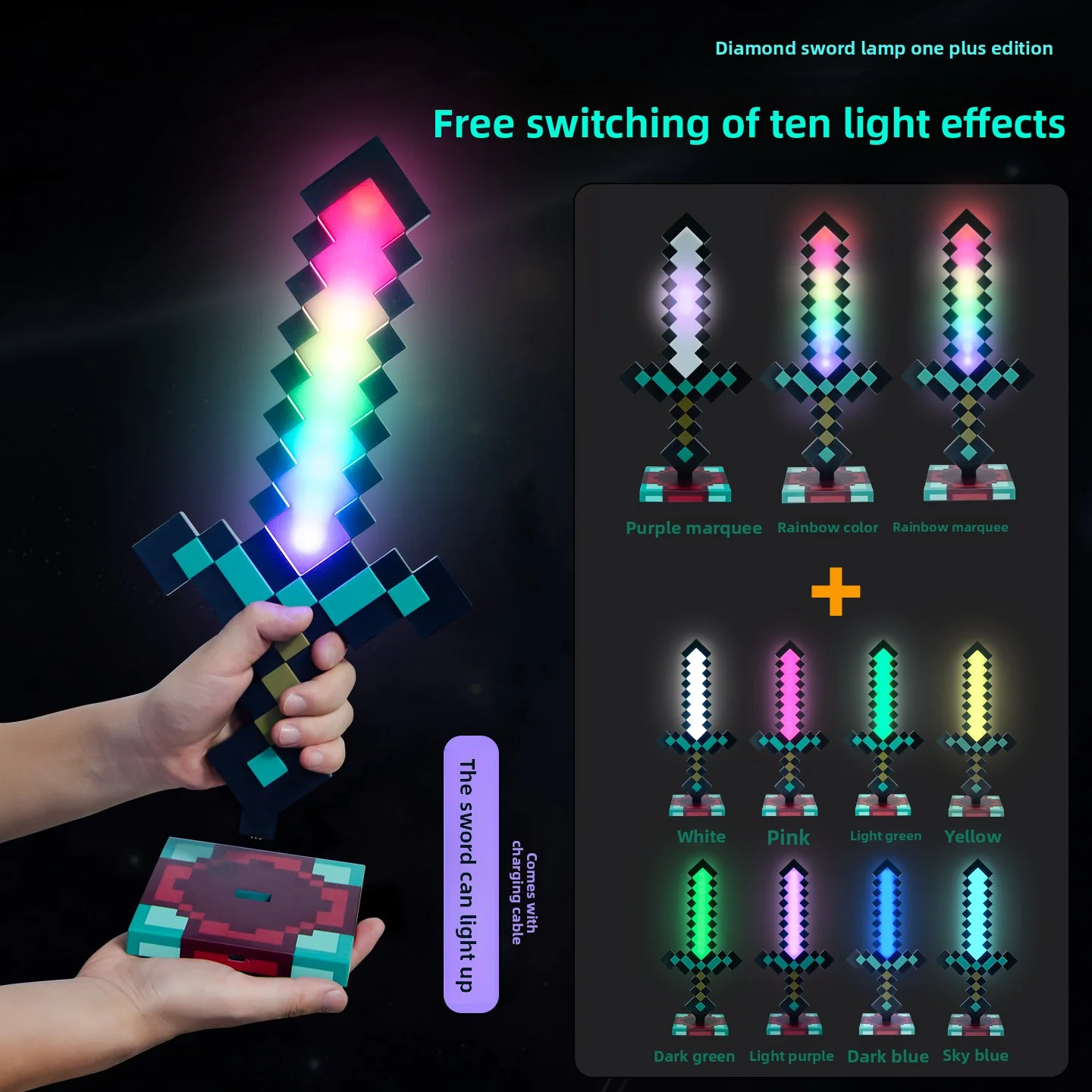 Lighting Decor Minecraft - Светодиодный ночник Minecraft Diamond Sword, 3D-лампа